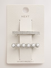Silver Tone/ Pearl Effect Sparkle Hair Slides 2 Pack - Image 3 of 4