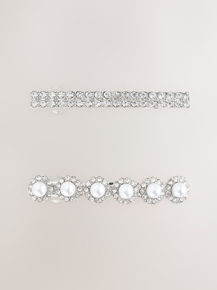 Silver Tone/ Pearl Effect Sparkle Hair Slides 2 Pack - Image 4 of 4 Silver Tone/ Pearl Effect Sparkle Hair Slides 2 Pack - Image 4 of 4