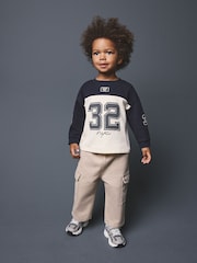 Navy Varsity Colourblock Long Sleeve Back Graphic T-Shirt (3mths-10yrs) - Image 1 of 3