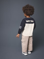 Navy Varsity Colourblock Long Sleeve Back Graphic T-Shirt (3mths-10yrs) - Image 2 of 3