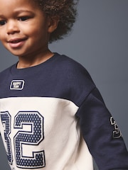 Navy Varsity Colourblock Long Sleeve Back Graphic T-Shirt (3mths-10yrs) - Image 3 of 3