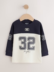 Navy Varsity Colourblock Long Sleeve Back Graphic T-Shirt (3mths-10yrs) - Image 5 of 8
