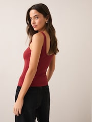 Red Soft Touch Slinky Sleeveless Hardware V-Neck Top - Image 4 of 8