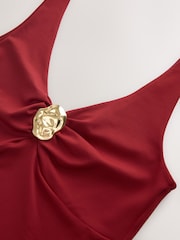 Red Soft Touch Slinky Sleeveless Hardware V-Neck Top - Image 8 of 8