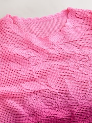 Degradado floral rosa/morado - Camiseta de manga corta con cuello redondo y ganchillo - Imagen 6 de 7