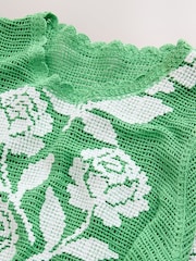 Grün/Weiß mehrfarbig Floral - Häkel-T-Shirt mit Rundhalsausschnitt - Bild 6 von 8