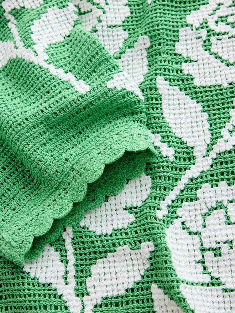 Grün/Weiß mehrfarbig Floral - Häkel-T-Shirt mit Rundhalsausschnitt - Bild 8 von 8