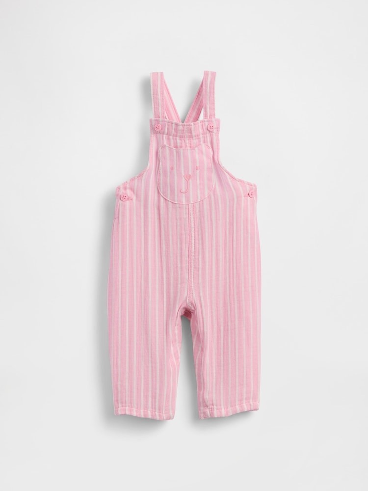 Pink stripe Cotton-Gauze Brannan Bear Overalls (0mths-2yrs) - Image 1 of 2