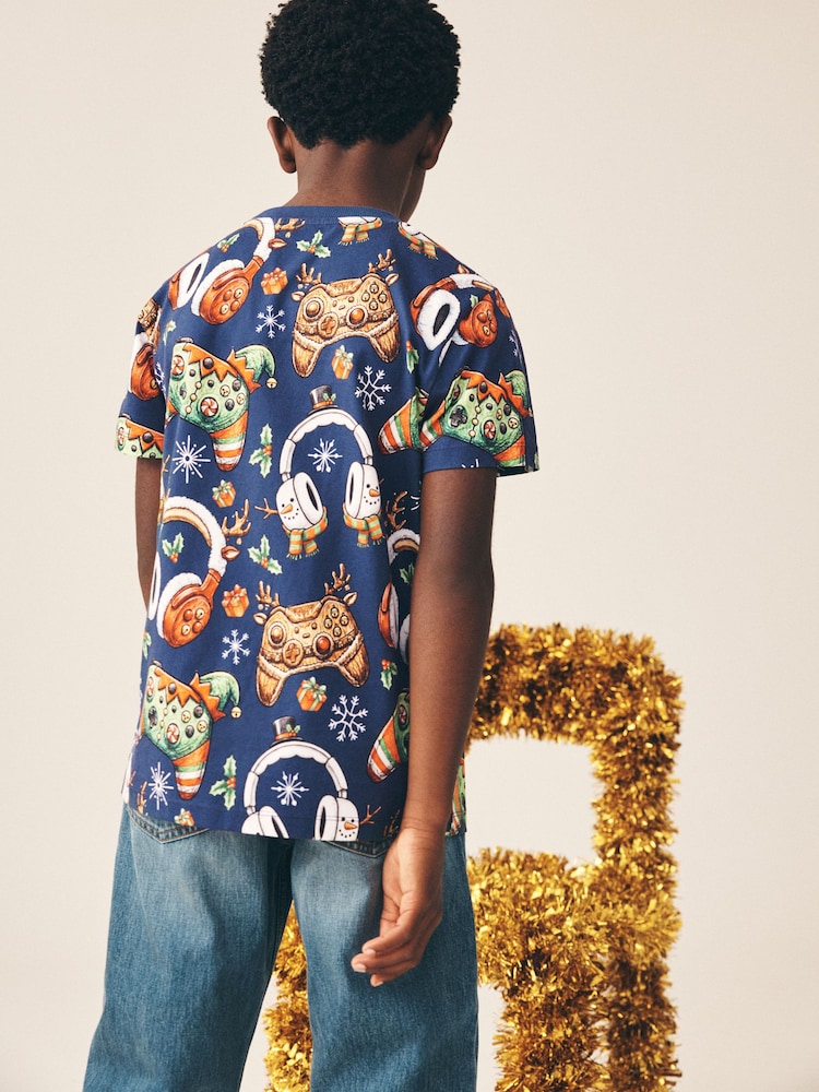 Navy Short Sleeve Christmas T-Shirt (3-16yrs) - Image 2 of 7 Navy Short Sleeve Christmas T-Shirt (3-16yrs) - Image 2 of 7