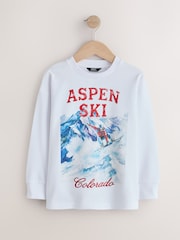 White Heavyweight Relaxed Fit Graphic Long Sleeve Cotton T-Shirt (3-16yrs) - Image 1 of 4