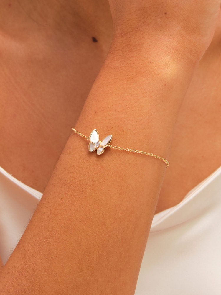 Jon Richard Gold Tone Pave and Mother of Pearl Butterfly Bracelet - Image 1 of 3