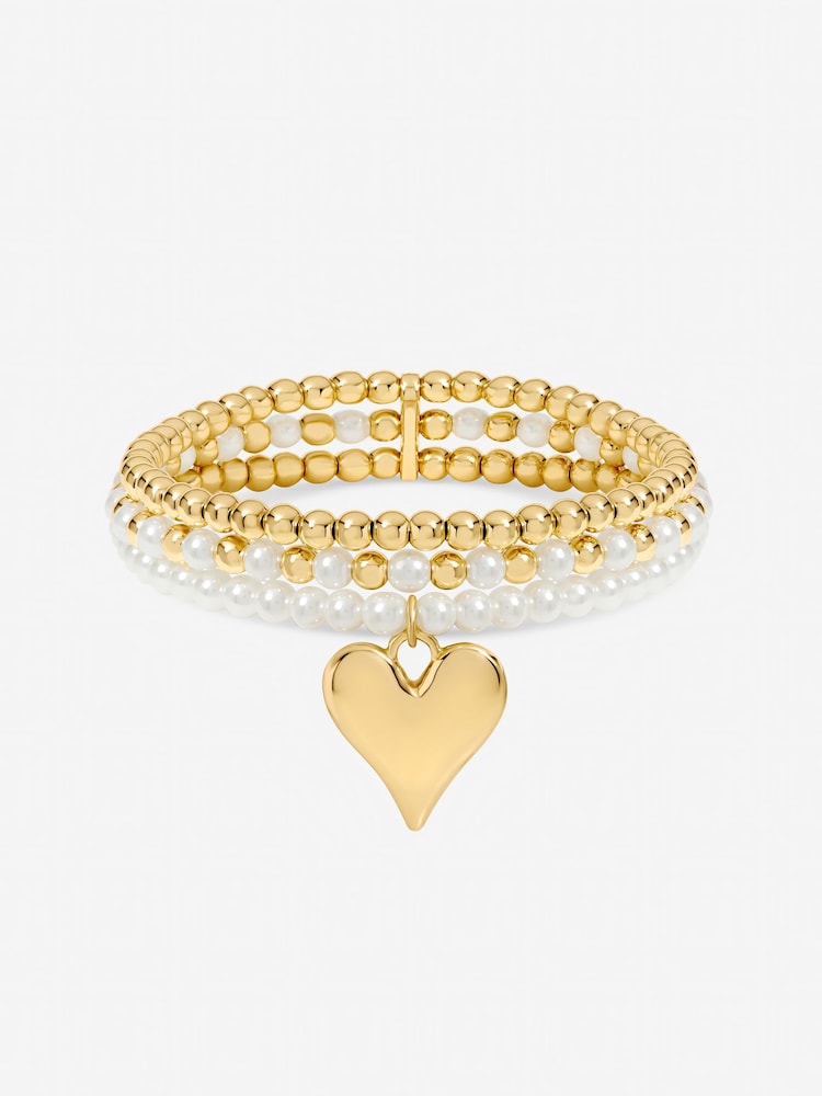 Jon Richard Gold Tone Polished and Beaded Heart Charm Multirow Bracelet - Image 1 of 3