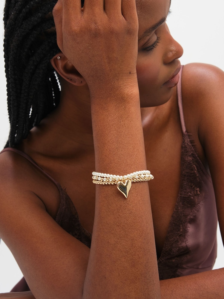 Jon Richard Gold Tone Polished and Beaded Heart Charm Multirow Bracelet - Image 2 of 3