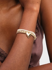 Jon Richard Gold Tone Polished and Beaded Heart Charm Multirow Bracelet - Image 3 of 3