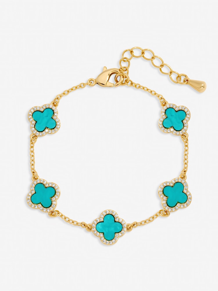 Jon Richard Turquoise Gold Tone Clover Bracelet - Image 2 of 2 Jon Richard Turquoise Gold Tone Clover Bracelet - Image 2 of 2