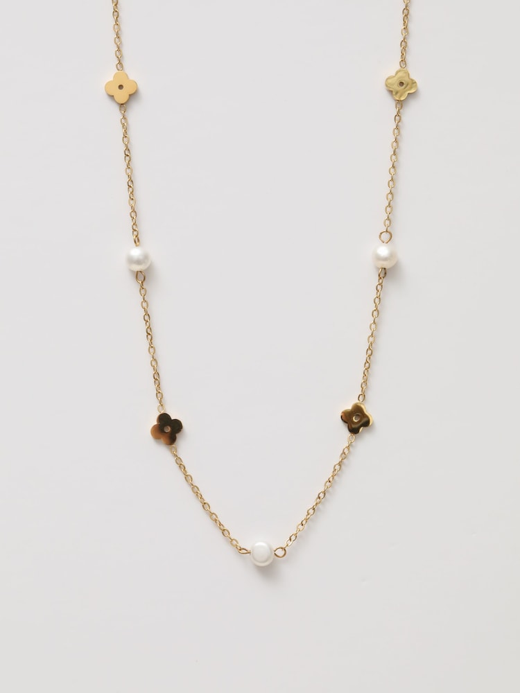 Jon Richard Waterproof Pearl and Floral Station Necklace - Imagen 1 de 3