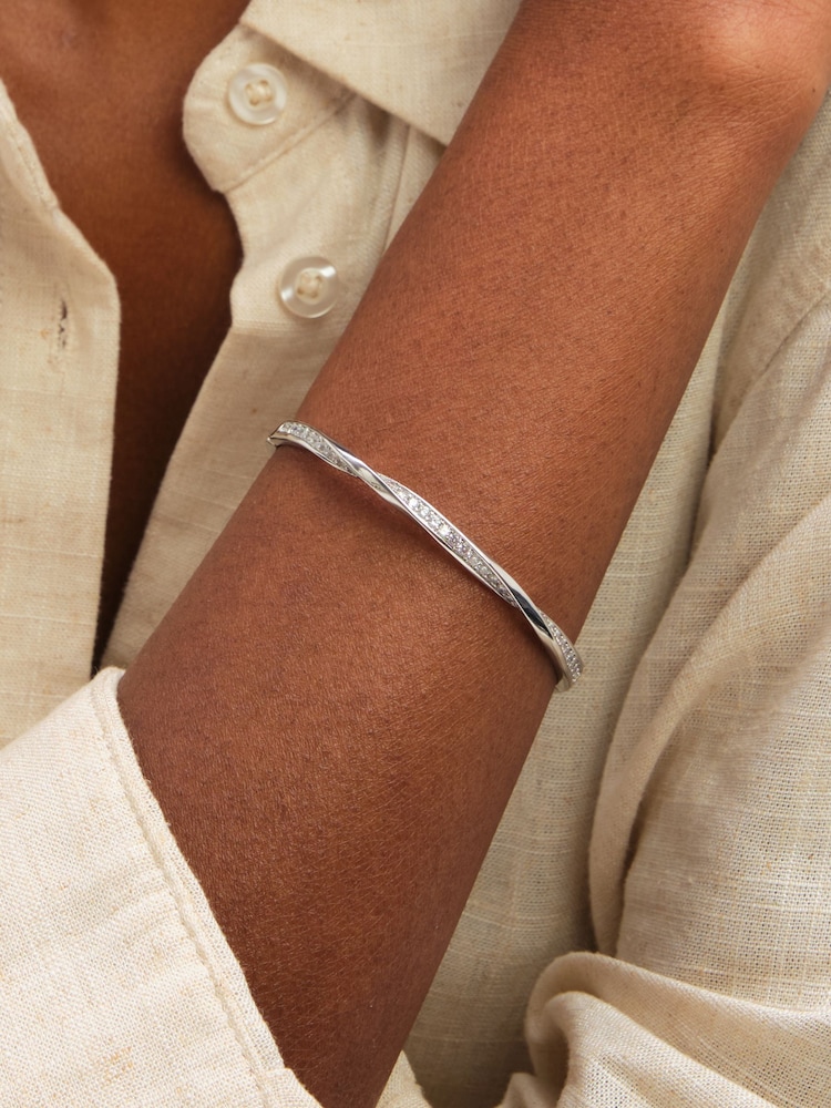 Jon Richard Silver Tone Pave Twist Bangle - Image 2 of 3