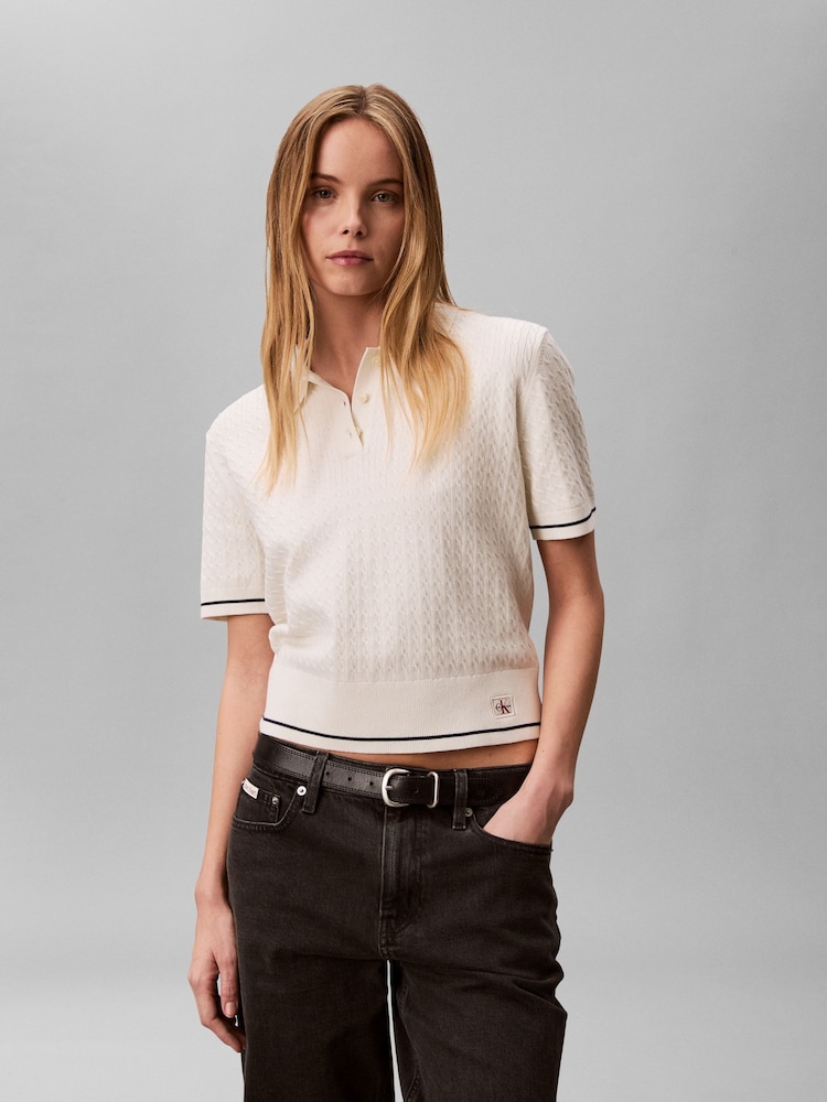 Calvin Klein Zopfmuster-Kurzarm-Pullover - Bild 1 von 5