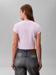 Calvin Klein Purple Woven Label T-Shirt - Image 3 of 5