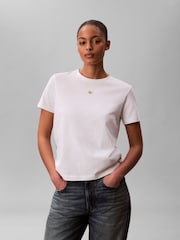 Calvin Klein White Woven Label T-Shirt - Image 1 of 4