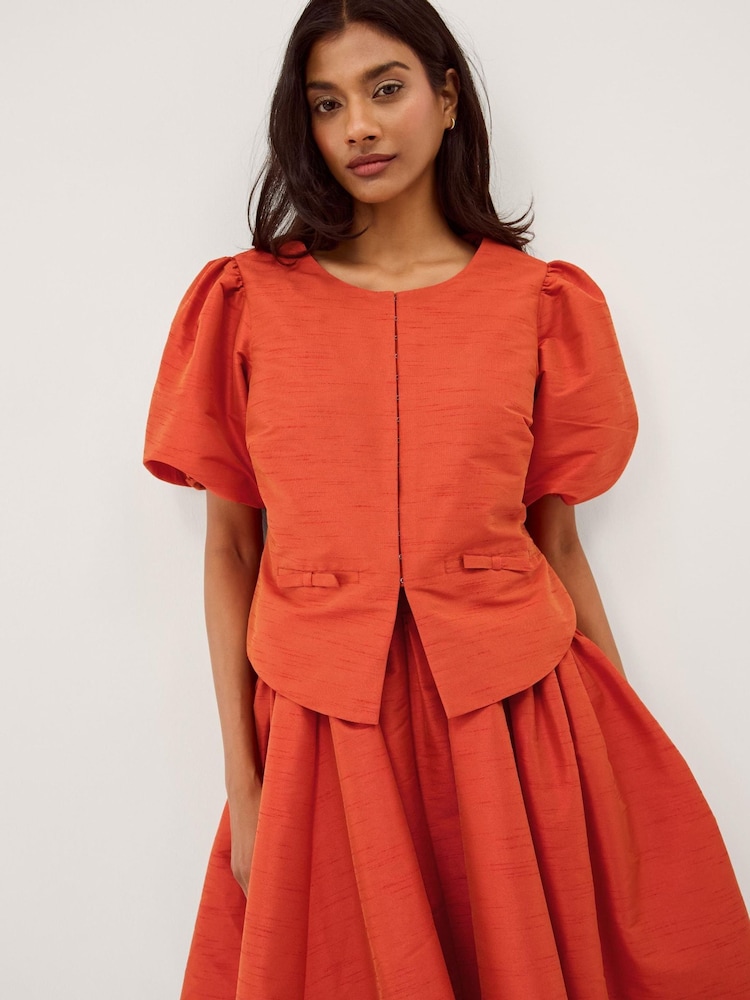 Monsoon Orange Mila Puff Sleeve Bow Jacket - Image 1 of 5 Monsoon Orange Mila Puff Sleeve Bow Jacket - Image 1 of 5