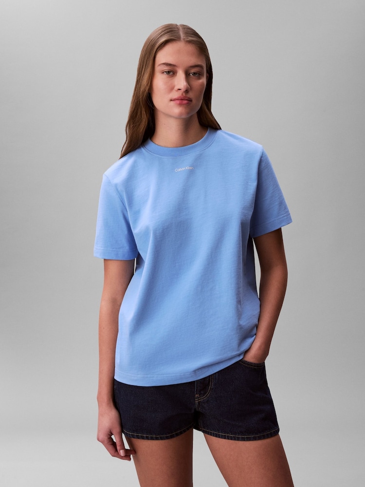 Calvin Klein Blue Woven Label T-Shirt - Image 2 of 5 Calvin Klein Blue Woven Label T-Shirt - Image 2 of 5