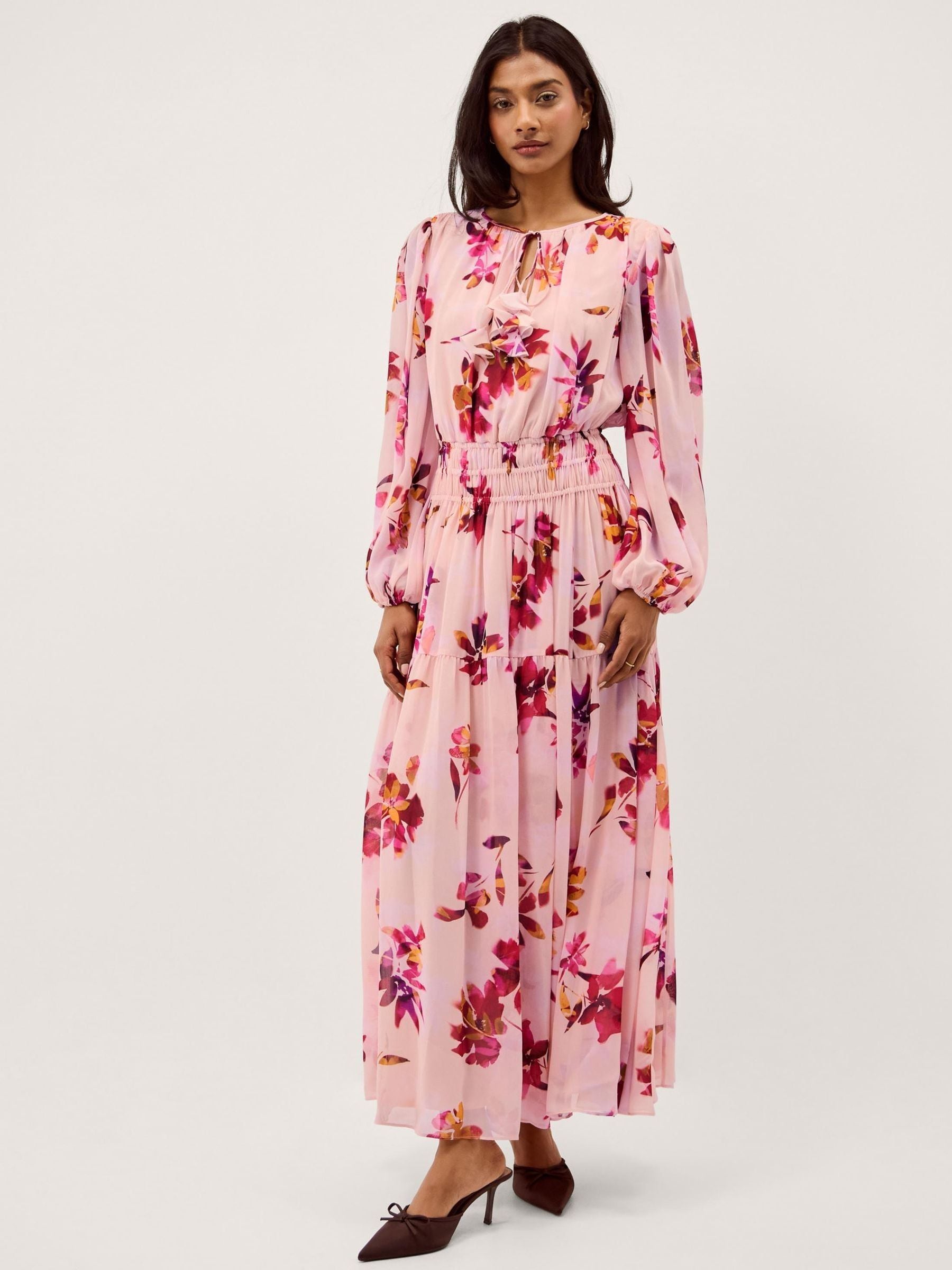 pink floral maxi dress with sleeves Just Feels Right Fuchsia Dress, Small - The Mint Julep Boutique If you are 62 and under Floral Tiered Flounce Sleeve Maxi
