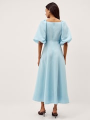 Monsoon Blue Payton Puff Sleeve Midi Dress - Image 2 of 5