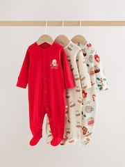 Red Baby Christmas Sleepsuits 3 Pack (0mths-2yrs) - Image 1 of 10