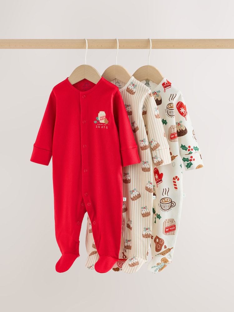 Red Baby Christmas Sleepsuits 3 Pack (0mths-2yrs) - Image 1 of 10 Red Baby Christmas Sleepsuits 3 Pack (0mths-2yrs) - Image 1 of 10