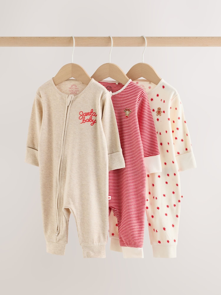 Red/White Christmas Two Way Zip Baby Sleepsuit 3 Pack (0mths-3yrs) - Image 1 of 9 Red/White Christmas Two Way Zip Baby Sleepsuit 3 Pack (0mths-3yrs) - Image 1 of 9