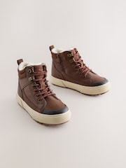 Chocolate Brown Wide Fit (G) Warm Lined Hi-Top Boots - Image 1 of 5