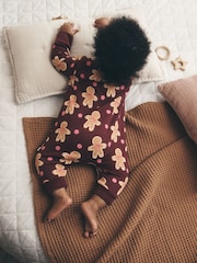 Burgundy Red Gingerbread Man Christmas Two Way Zip Sleepsuit (0mths-3yrs) - Image 2 of 9