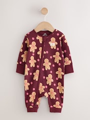 Burgundy Red Gingerbread Man Christmas Two Way Zip Sleepsuit (0mths-3yrs) - Image 5 of 9