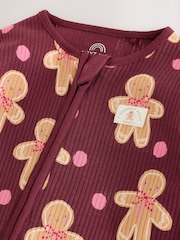 Burgundy Red Gingerbread Man Christmas Two Way Zip Sleepsuit (0mths-3yrs) - Image 7 of 9