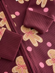 Burgundy Red Gingerbread Man Christmas Two Way Zip Sleepsuit (0mths-3yrs) - Image 8 of 9