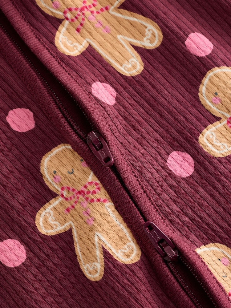 Burgundy Red Gingerbread Man Christmas Two Way Zip Sleepsuit (0mths-3yrs) - Image 9 of 9 Burgundy Red Gingerbread Man Christmas Two Way Zip Sleepsuit (0mths-3yrs) - Image 9 of 9