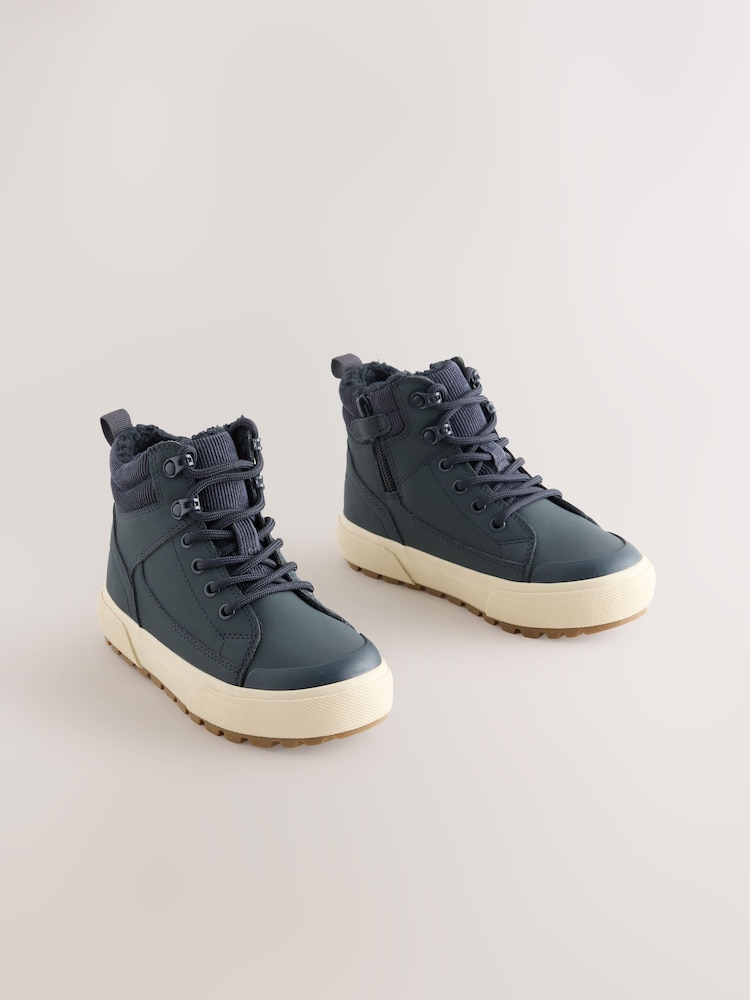 Navy Standard Fit (F) Warm Lined Hi-Top Boots - Image 1 of 5 Navy Standard Fit (F) Warm Lined Hi-Top Boots - Image 1 of 5
