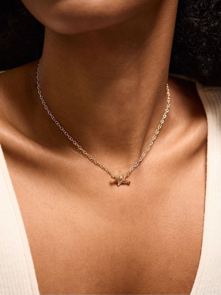 Accessorize Gold 14ct Plated Star T-Bar Necklace - Image 1 of 2
