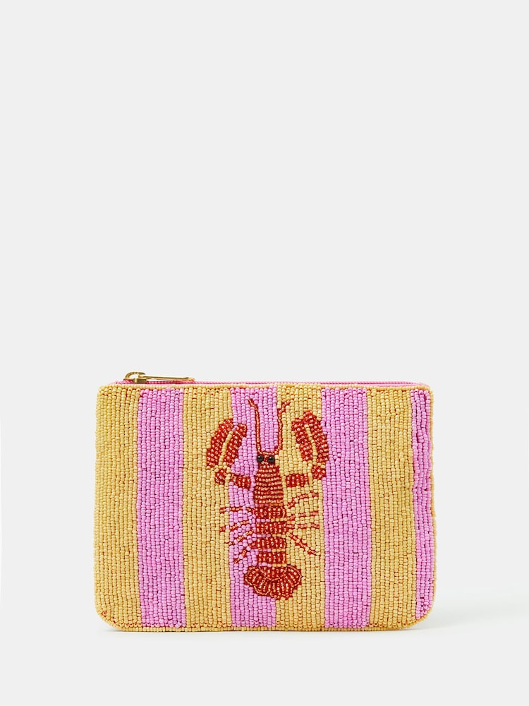 Accessorize Pink Lobster Beaded Stripe Pouch - Image 1 of 2