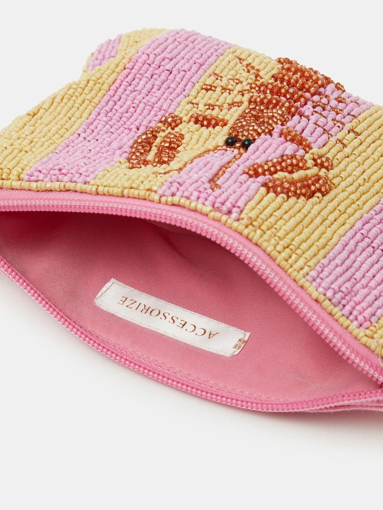 Accessorize Pink Lobster Beaded Stripe Pouch - Image 2 of 2