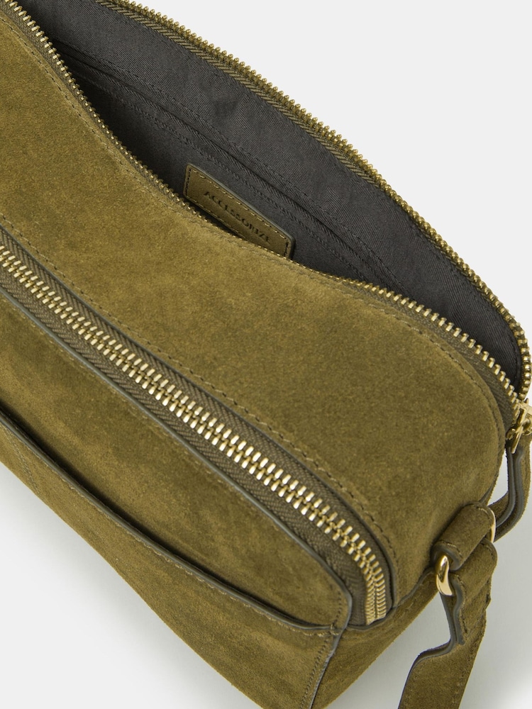 Accessorize Green Double Zip Suede Camera Bag - Image 3 of 3