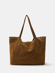 Accessorize Brown Eyelet Detail Suede Tote Bag - Image 1 of 3