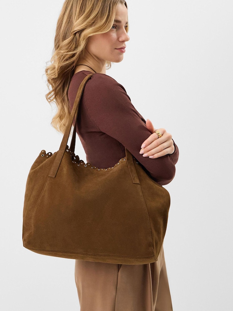 Accessorize Brown Eyelet Detail Suede Tote Bag - Image 3 of 3