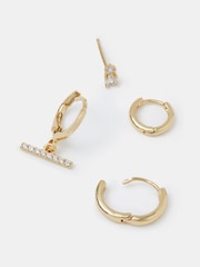 Accessorize Gold Tone Stud & T-Bar Hoop Earrings 4 Pack - Image 2 of 2