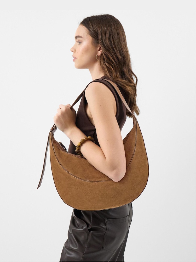 Accessorize Brown Scoop Suede Shoulder Bag - Image 1 of 3