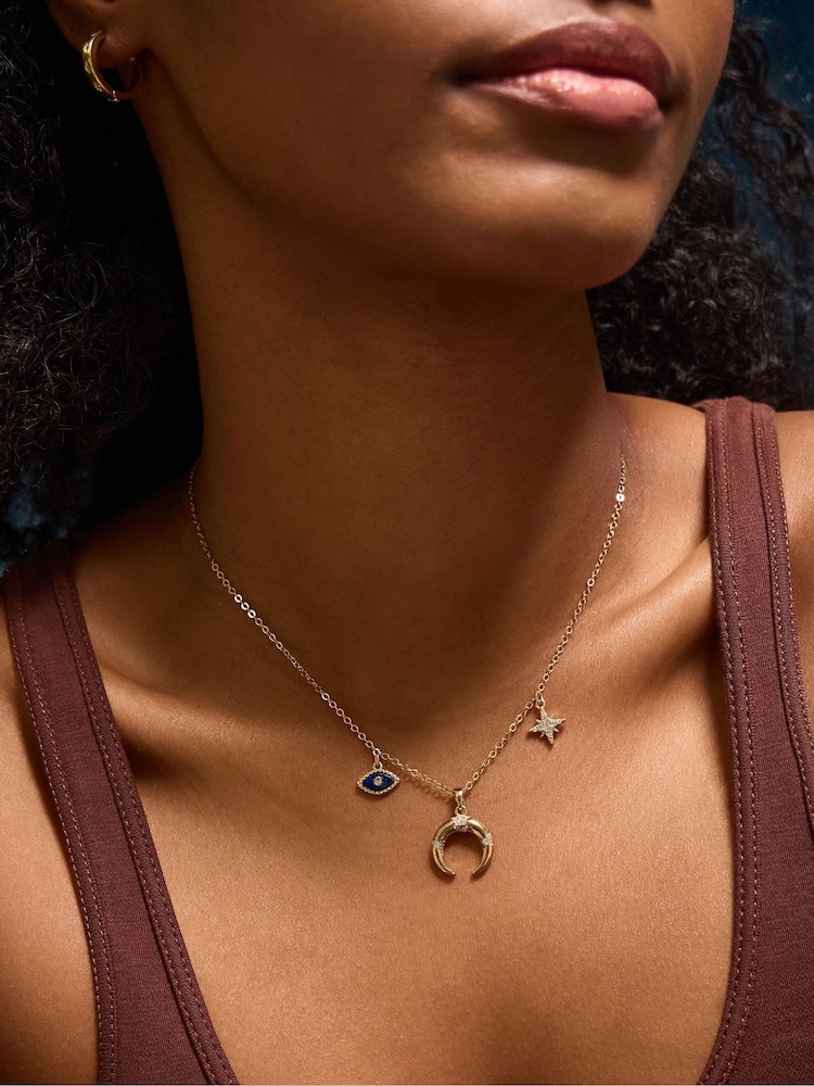 Accessorize Gold Tone 14ct Gold-Plated Evil Eye Charm Celestial Necklace - Image 1 of 2