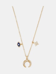 Accessorize Gold Tone 14ct Gold-Plated Evil Eye Charm Celestial Necklace - Image 2 of 2