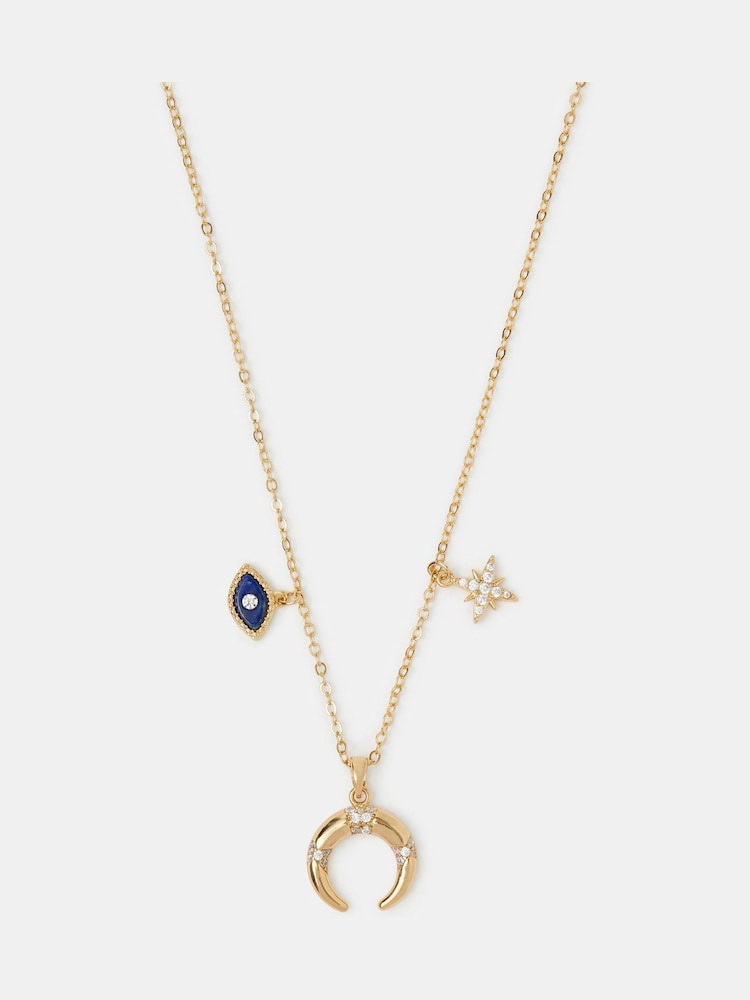 Accessorize Gold Tone 14ct Gold-Plated Evil Eye Charm Celestial Necklace - Image 2 of 2