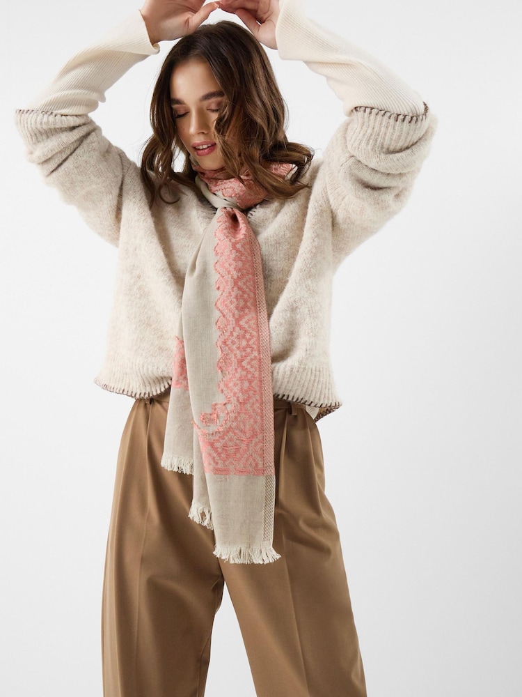 Accessorize Natural Lightweight Jacquard Embroidered Scarf - Image 1 of 2 Accessorize Natural Lightweight Jacquard Embroidered Scarf - Image 1 of 2